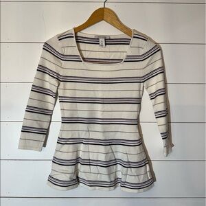 WHBM Striped 3/4 Sleeve Peplum Top